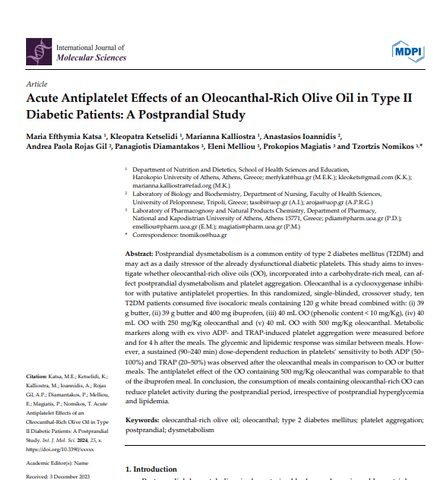 Acute Antiplatelet Effects of an Oleocanthal-Rich Olive Oil in Type II Diabetic Patients: A Postprandial Study